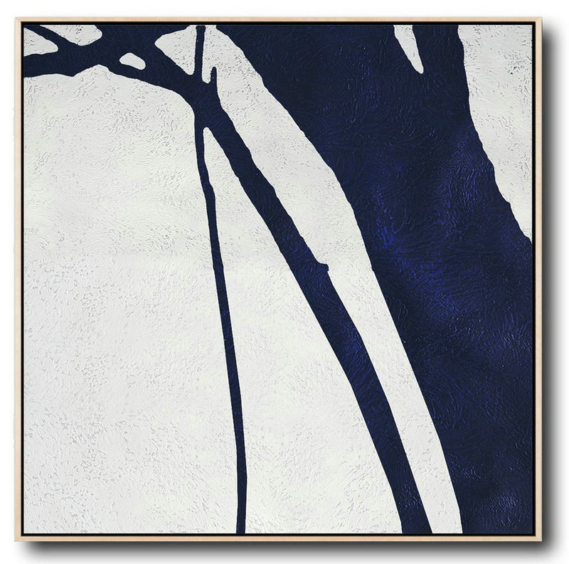 Abstract Art On Canvas, Modern Art,Hand Painted Navy Minimalist Painting On Canvas,Canvas Paintings For Sale
